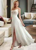 Deborah A-Line V-neck Floor-Length Wedding Dress With Split Front STKP0013721