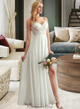 Deborah A-Line V-neck Floor-Length Wedding Dress With Split Front STKP0013721