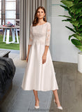 Mimi A-Line Scoop Neck Tea-Length Wedding Dress With Pockets STKP0013723