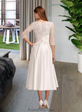 Mimi A-Line Scoop Neck Tea-Length Wedding Dress With Pockets STKP0013723