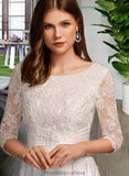 Mimi A-Line Scoop Neck Tea-Length Wedding Dress With Pockets STKP0013723