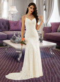 Louisa Trumpet/Mermaid V-neck Court Train Wedding Dress STKP0013725