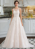 Alina Ball-Gown/Princess Scoop Neck Court Train Tulle Wedding Dress With Beading Sequins STKP0013730