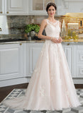 Alina Ball-Gown/Princess Scoop Neck Court Train Tulle Wedding Dress With Beading Sequins STKP0013730