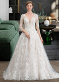 Saige Ball-Gown/Princess V-neck Chapel Train Tulle Wedding Dress STKP0013735