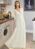 Dayami A-Line V-neck Floor-Length Chiffon Lace Wedding Dress STKP0013745