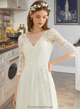 Dayami A-Line V-neck Floor-Length Chiffon Lace Wedding Dress STKP0013745