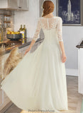 Dayami A-Line V-neck Floor-Length Chiffon Lace Wedding Dress STKP0013745