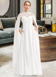 Kinsley A-Line High Neck Floor-Length Chiffon Wedding Dress STKP0013748