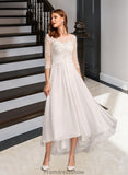 Victoria A-Line Illusion Asymmetrical Wedding Dress With Lace STKP0013749