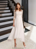 Victoria A-Line Illusion Asymmetrical Wedding Dress With Lace STKP0013749