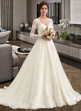 Cindy Ball-Gown/Princess Illusion Court Train Tulle Lace Wedding Dress STKP0013750