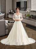 Cindy Ball-Gown/Princess Illusion Court Train Tulle Lace Wedding Dress STKP0013750