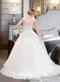 Callie Ball-Gown/Princess Scoop Neck Sweep Train Organza Lace Wedding Dress With Beading Sequins STKP0013751