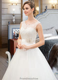 Callie Ball-Gown/Princess Scoop Neck Sweep Train Organza Lace Wedding Dress With Beading Sequins STKP0013751