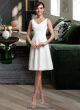 Anastasia A-Line V-neck Knee-Length Chiffon Wedding Dress With Ruffle Beading Sequins STKP0013752