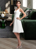 Anastasia A-Line V-neck Knee-Length Chiffon Wedding Dress With Ruffle Beading Sequins STKP0013752