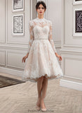 Quinn A-Line Illusion Knee-Length Lace Wedding Dress STKP0013754