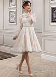 Quinn A-Line Illusion Knee-Length Lace Wedding Dress STKP0013754