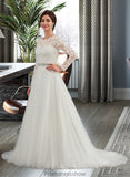 Gianna Ball-Gown/Princess Scoop Neck Sweep Train Tulle Wedding Dress STKP0013759