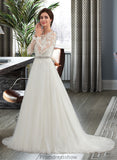 Gianna Ball-Gown/Princess Scoop Neck Sweep Train Tulle Wedding Dress STKP0013759