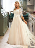 Kaya Ball-Gown/Princess Scoop Neck Sweep Train Tulle Lace Wedding Dress STKP0013760