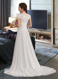 Ellen A-Line V-neck Sweep Train Chiffon Wedding Dress With Ruffle STKP0013761