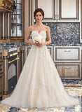 Kenley Ball-Gown/Princess Sweetheart Court Train Tulle Wedding Dress With Ruffle Beading STKP0013766