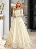 Rayna Ball-Gown/Princess Sweep Train Satin Wedding Dress With Beading Sequins STKP0013768