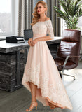 Sheila A-Line Asymmetrical Satin Tulle Lace Wedding Dress With Sequins STKP0013769