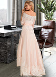 Sheila A-Line Asymmetrical Satin Tulle Lace Wedding Dress With Sequins STKP0013769