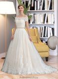 Shaylee Ball-Gown/Princess Court Train Tulle Wedding Dress With Beading Sequins STKP0013770