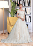 Shaylee Ball-Gown/Princess Court Train Tulle Wedding Dress With Beading Sequins STKP0013770