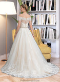 Shaylee Ball-Gown/Princess Court Train Tulle Wedding Dress With Beading Sequins STKP0013770