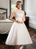 Gwen Ball-Gown/Princess Scoop Neck Tea-Length Tulle Lace Wedding Dress With Beading Sequins STKP0013773