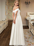 Jamiya Ball-Gown/Princess Off-the-Shoulder Floor-Length Satin Wedding Dress With Split Front Pockets STKP0013774