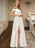 Jamiya Ball-Gown/Princess Off-the-Shoulder Floor-Length Satin Wedding Dress With Split Front Pockets STKP0013774