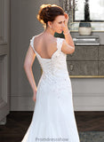 Elsie A-Line V-neck Court Train Chiffon Wedding Dress With Lace Beading Sequins STKP0013776