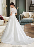 Jordyn Ball-Gown/Princess Scoop Neck Court Train Satin Wedding Dress With Beading Sequins Pockets STKP0013777