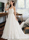 Braelyn Ball-Gown/Princess V-neck Court Train Tulle Wedding Dress With Beading Sequins STKP0013779