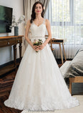 Braelyn Ball-Gown/Princess V-neck Court Train Tulle Wedding Dress With Beading Sequins STKP0013779