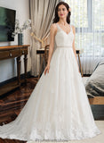 Braelyn Ball-Gown/Princess V-neck Court Train Tulle Wedding Dress With Beading Sequins STKP0013779