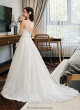 Braelyn Ball-Gown/Princess V-neck Court Train Tulle Wedding Dress With Beading Sequins STKP0013779