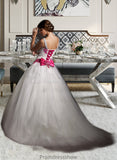 Jaylen Ball-Gown/Princess Sweetheart Chapel Train Tulle Wedding Dress With Ruffle Appliques Lace Bow(s) STKP0013780