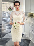 Amya Sheath/Column High Neck Knee-Length Lace Wedding Dress STKP0013781