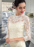 Amya Sheath/Column High Neck Knee-Length Lace Wedding Dress STKP0013781