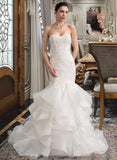 Riya Trumpet/Mermaid Sweetheart Sweep Train Organza Lace Wedding Dress STKP0013786