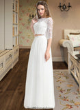 Nova A-Line Scoop Neck Floor-Length Tulle Wedding Dress STKP0013787