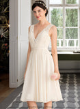 Harriet A-Line V-neck Knee-Length Chiffon Lace Wedding Dress With Ruffle STKP0013794