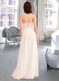 Diamond A-Line V-neck Floor-Length Wedding Dress With Sequins STKP0013797